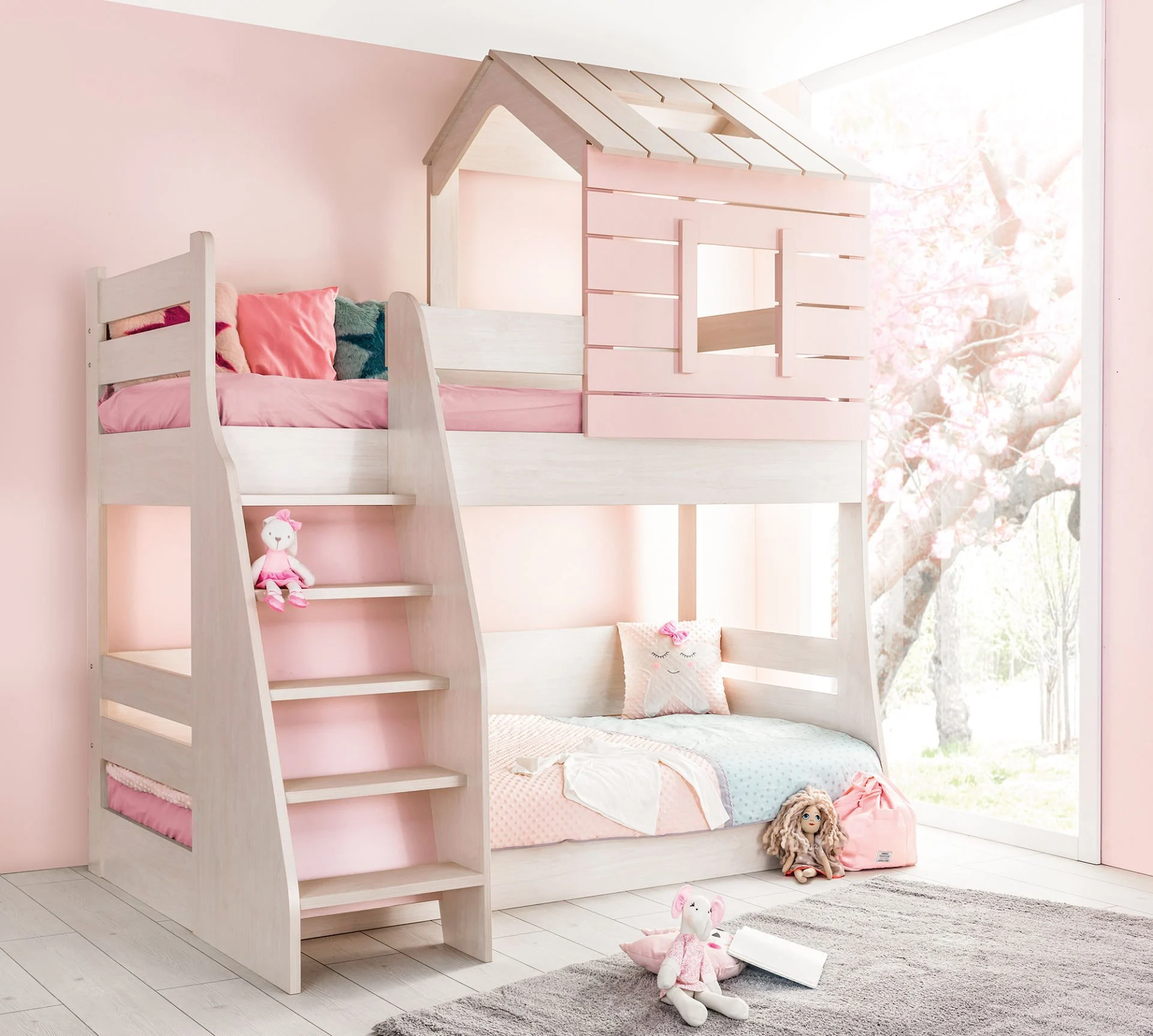 Wooden Bed Pink House – Bunk Bed