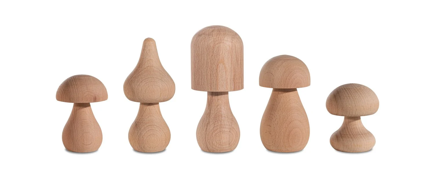 Decorative Object Woodba – Wooden Mushroom Set