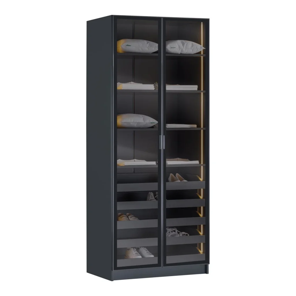 2 Door Sideboard York Anthracite - 2-Door Wardrobe with Shoe Rack