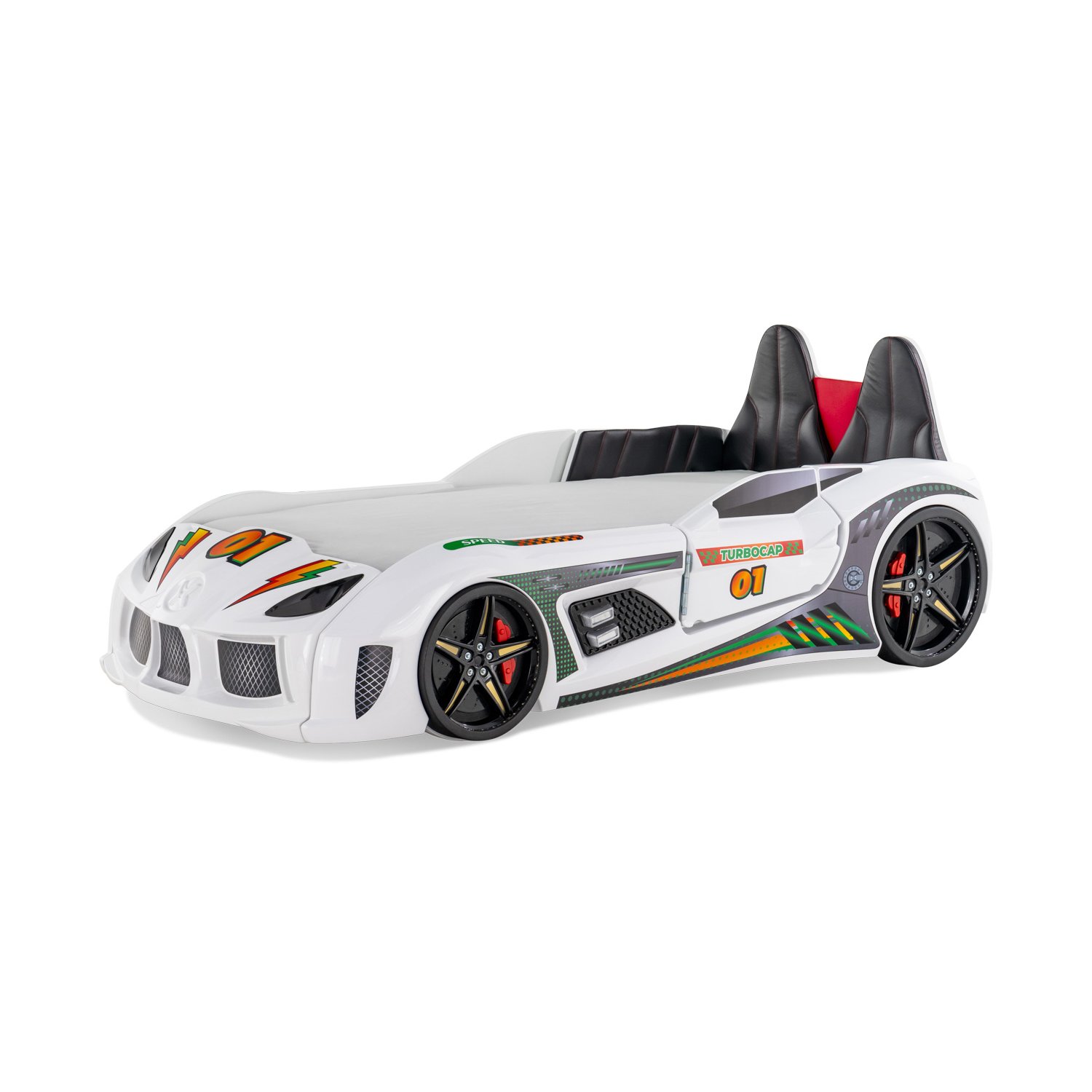 Wooden Bed Turbo Cap – Car Bed White (Opening Door) 90x190cm