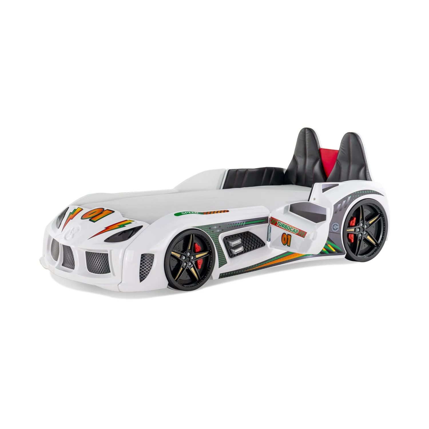 Wooden Bed Turbo Cap – Car Bed White (Opening Door) 90x190cm