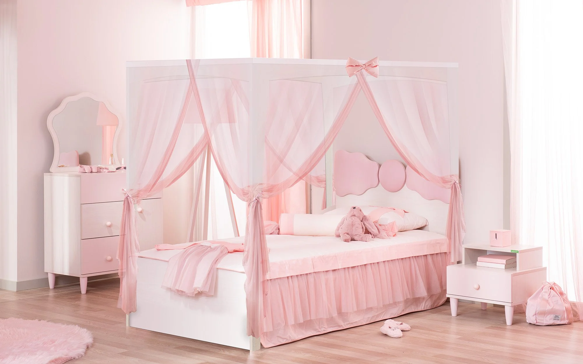 Wooden Bed Pollina – with Canopy Net 100x200cm