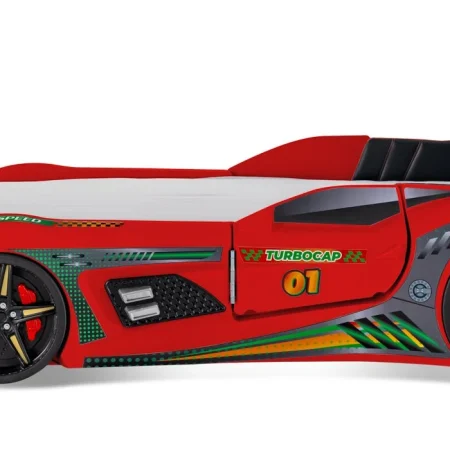 Wooden Bed Turbo Cap – Car Bed Red (Opening Door) 90x190cm