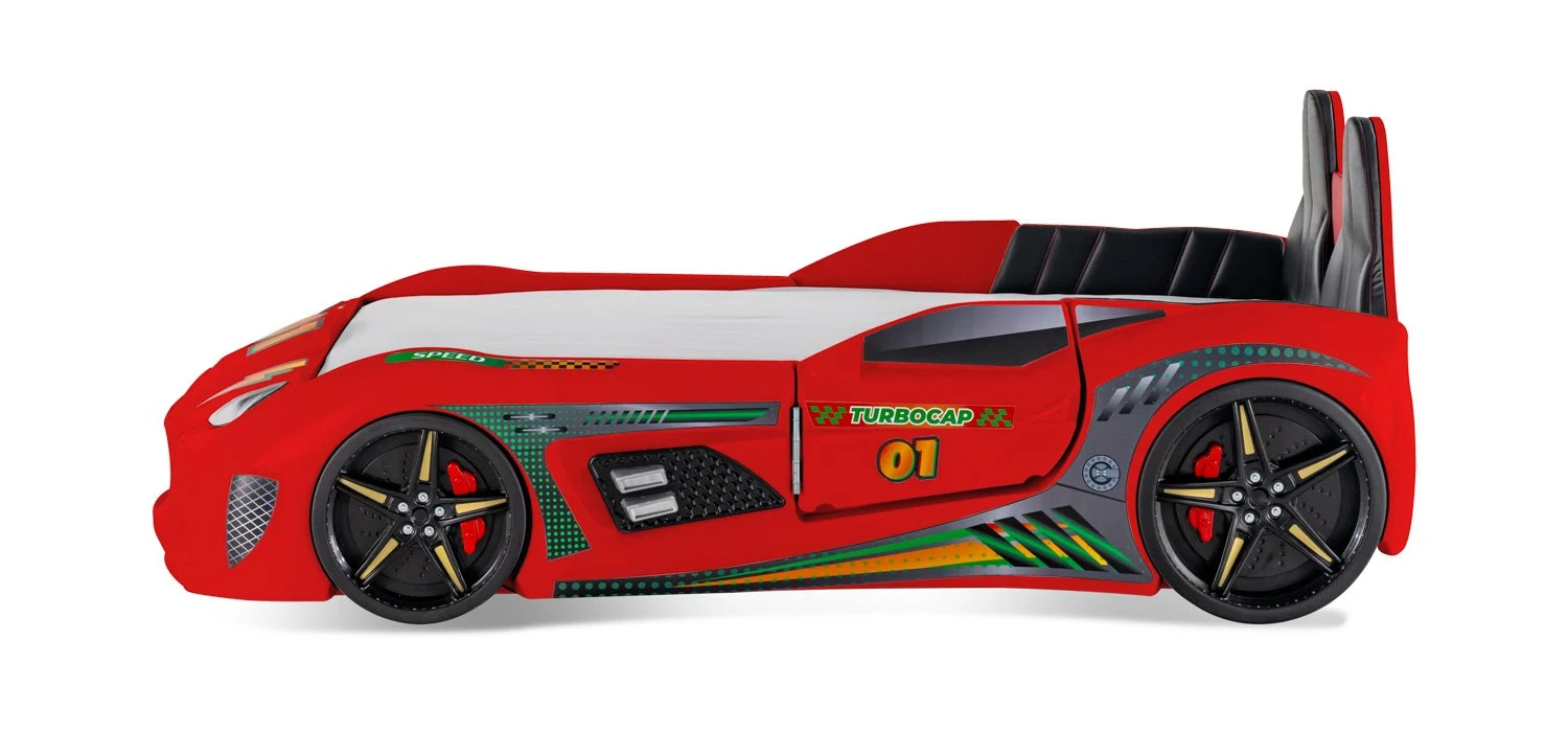 Wooden Bed Turbo Cap – Car Bed Red (Opening Door) 90x190cm