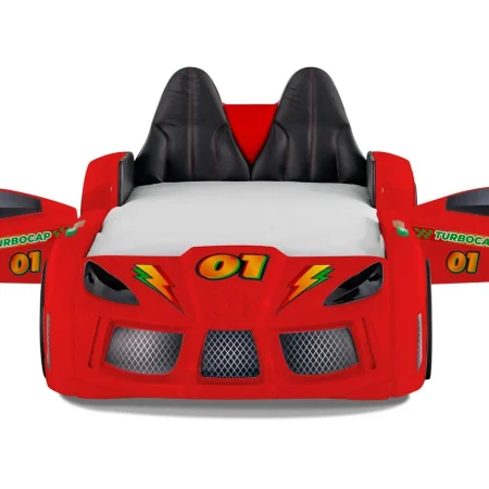 Wooden Bed Turbo Cap – Car Bed Red (Opening Door) 90x190cm