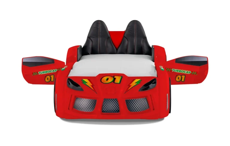 Wooden Bed Turbo Cap – Car Bed Red (Opening Door) 90x190cm
